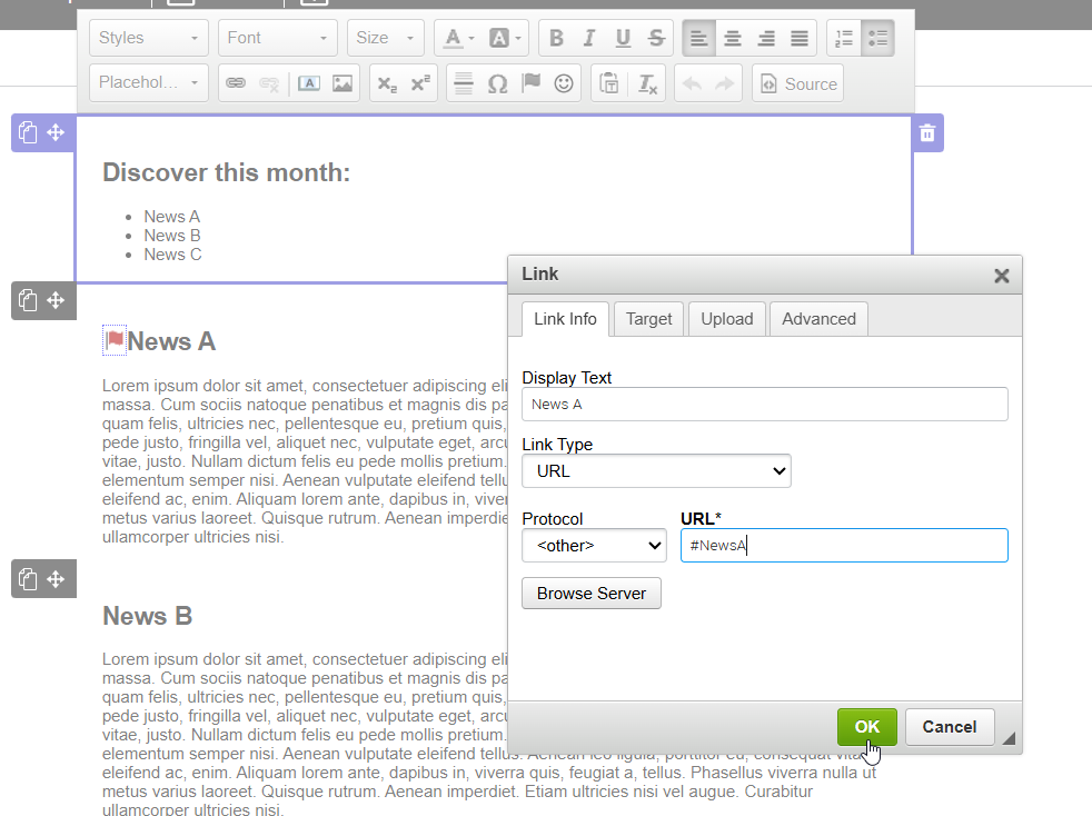 Anchor in a different block
