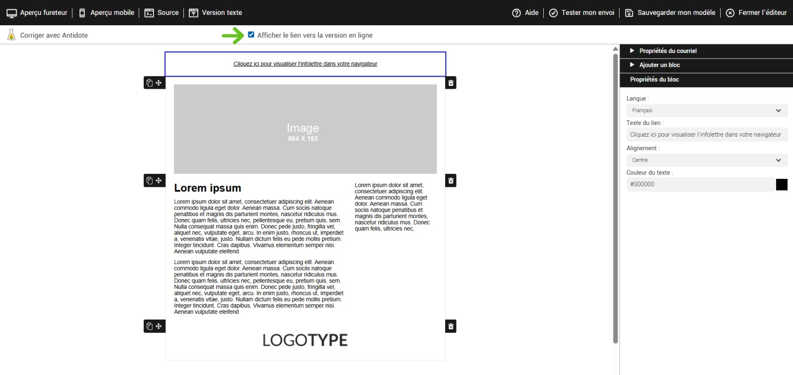 Afficher le lien vers la version en ligne